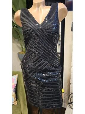 TADASHI SHOJI Black beaded Sequin Sleeveless dress, size 2